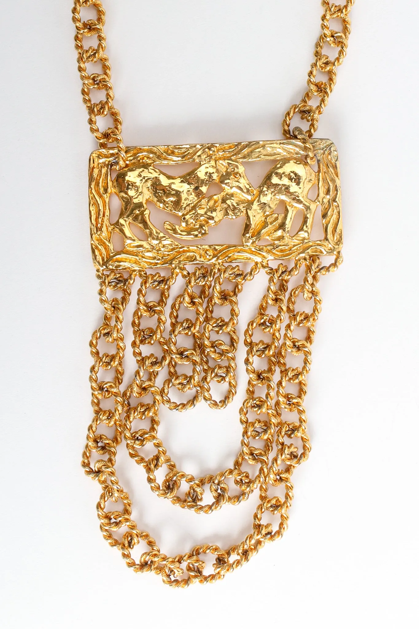 Golden Horse Pendant Rope Chain Necklace