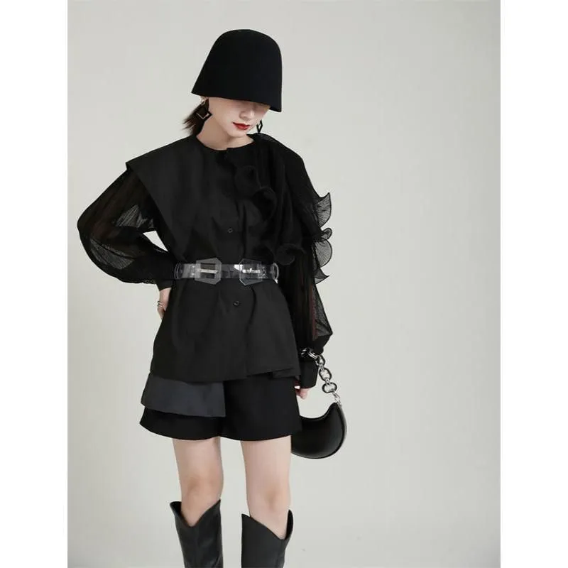 Green Pleated Belted Blouse
