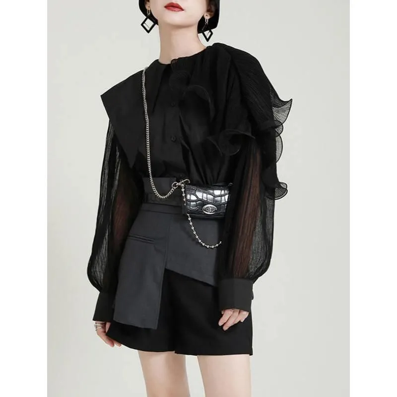Green Pleated Belted Blouse