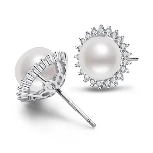 Halo White Pearl Stud Earrings