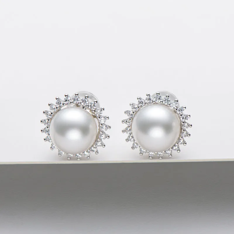 Halo White Pearl Stud Earrings
