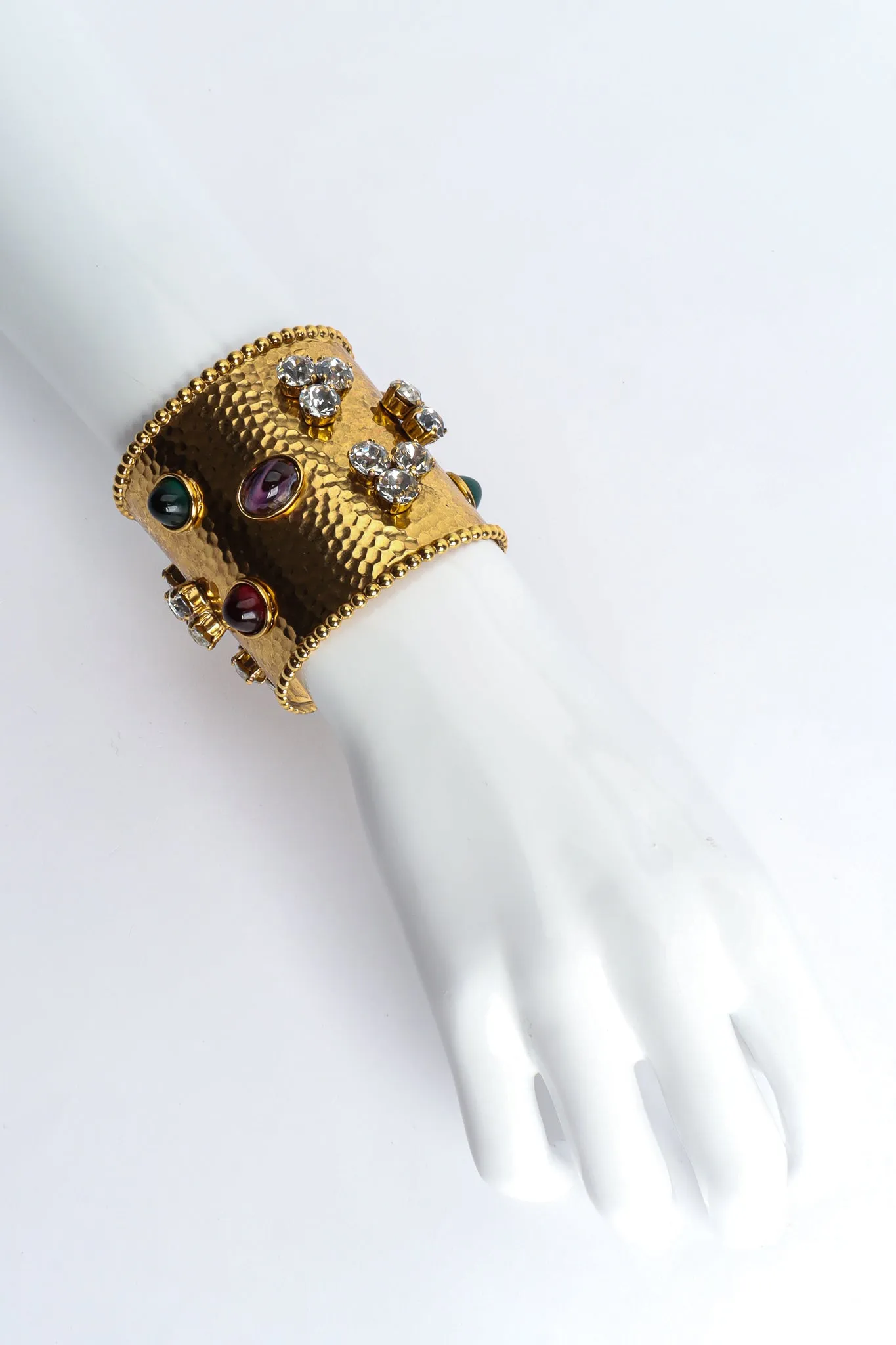 Hammered Cabochon Crystal Cuff II