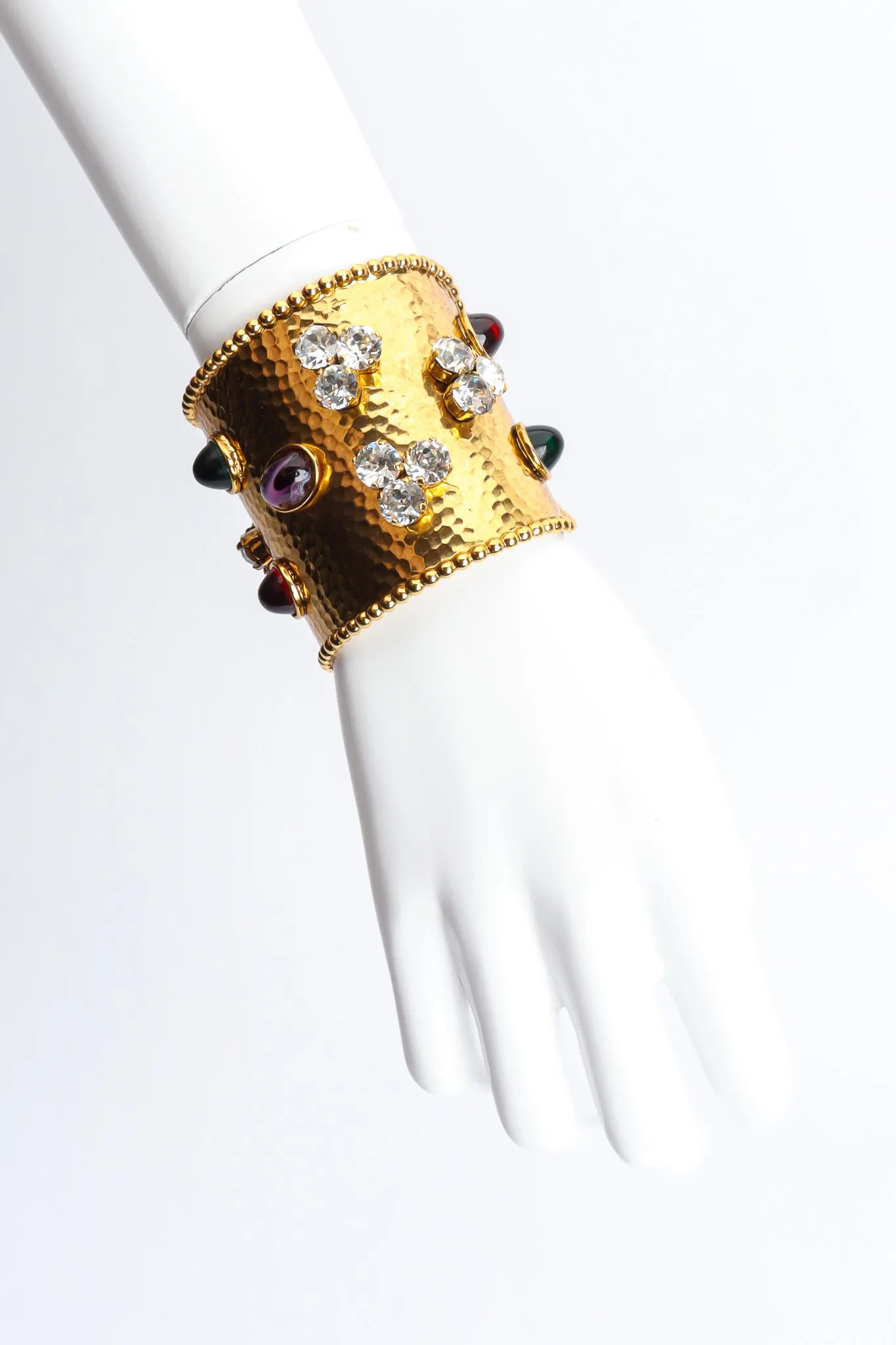 Hammered Cabochon Crystal Cuff II