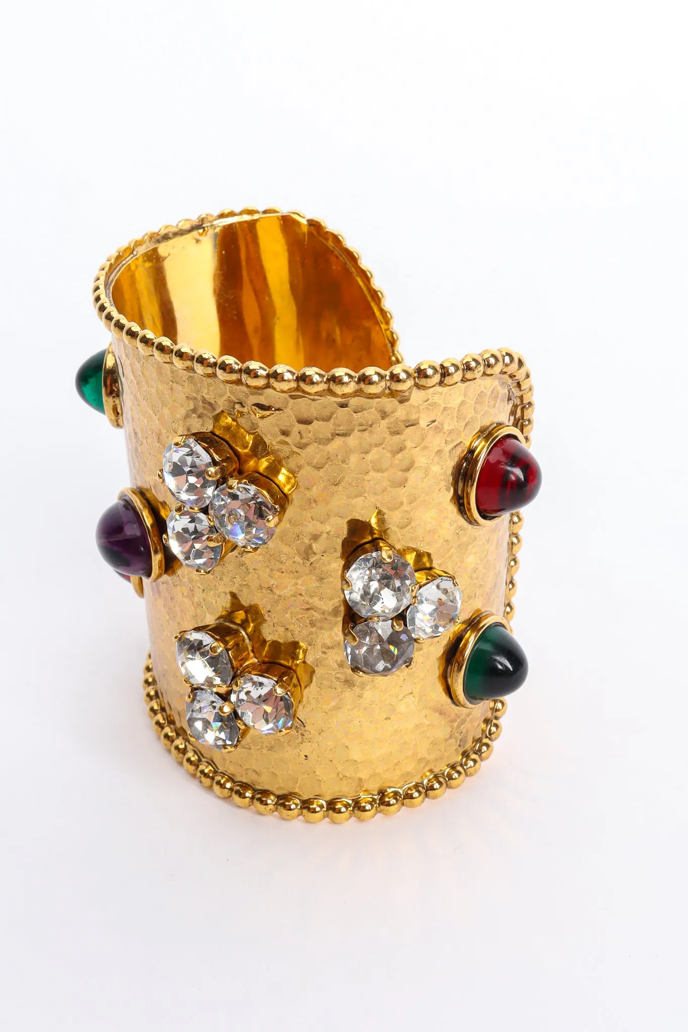Hammered Cabochon Crystal Cuff II