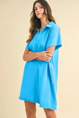 Hazel Blues® |  Annie Wear Mineral Washed Johnny Collar Short Sleeve Dress