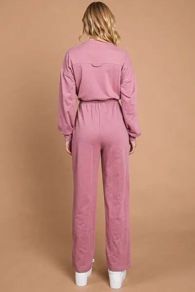 Hazel Blues® |  Culture Code Button Up Drawstring Waist Straight Jumpsuit