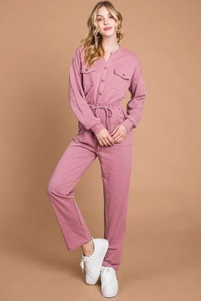 Hazel Blues® |  Culture Code Button Up Drawstring Waist Straight Jumpsuit