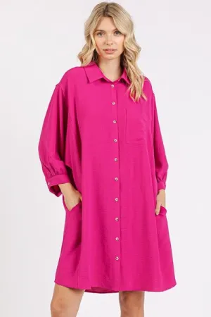 Hazel Blues® |  Mittoshop Airflow 3/4 Sleeve Buttoned Shirt Mini Dress