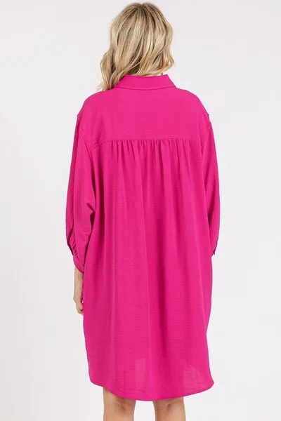 Hazel Blues® |  Mittoshop Airflow 3/4 Sleeve Buttoned Shirt Mini Dress