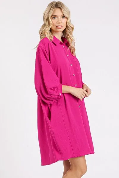 Hazel Blues® |  Mittoshop Airflow 3/4 Sleeve Buttoned Shirt Mini Dress