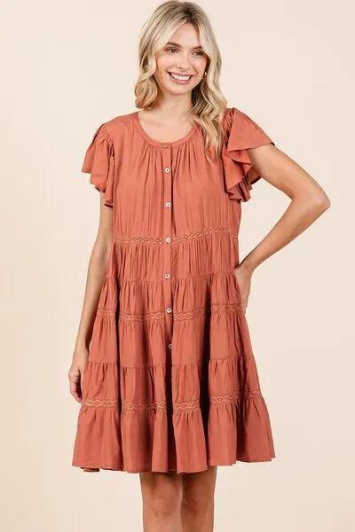 Hazel Blues® |  Mittoshop Lace Detail Ruffled Button Down Tiered Dress