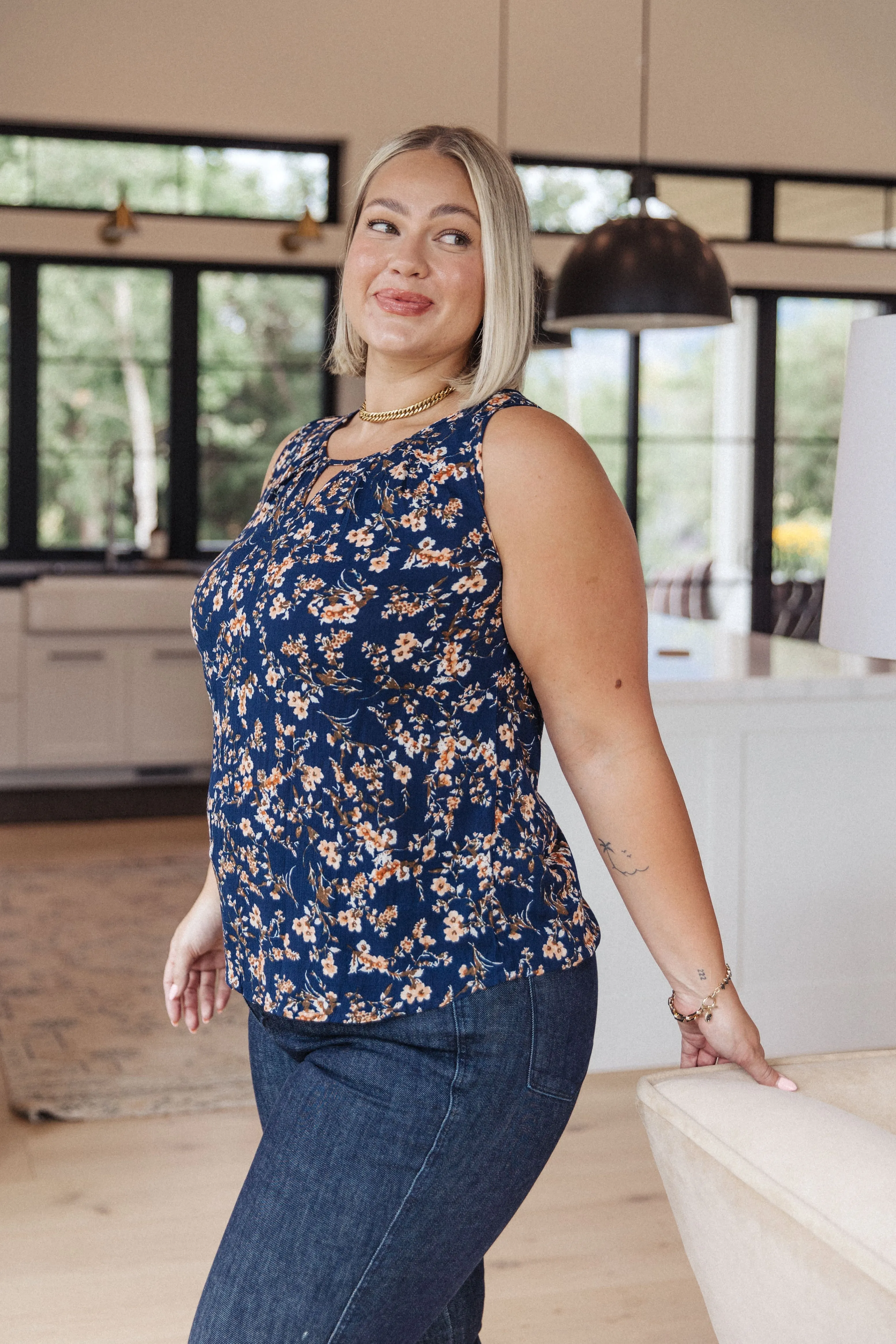 Hazel Blues® |  Perfect Floral Keyhole Sleeveless Top