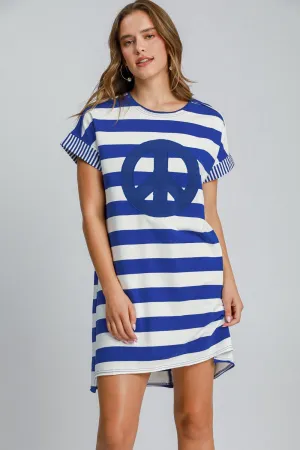 Hazel Blues® |  Umgee Peace Applique Striped Short Sleeve Mini Dress
