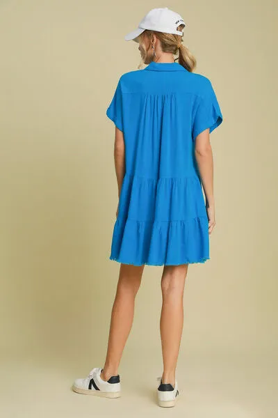 Hazel Blues® | Umgee Raw Hem Folded Sleeve Tiered Dress