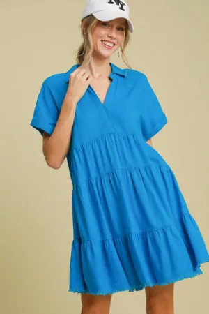 Hazel Blues® | Umgee Raw Hem Folded Sleeve Tiered Dress