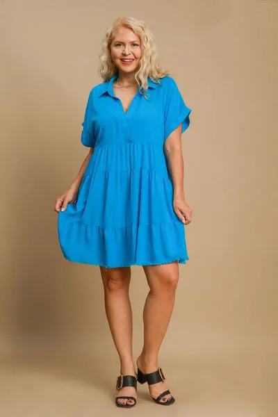 Hazel Blues® | Umgee Raw Hem Folded Sleeve Tiered Dress