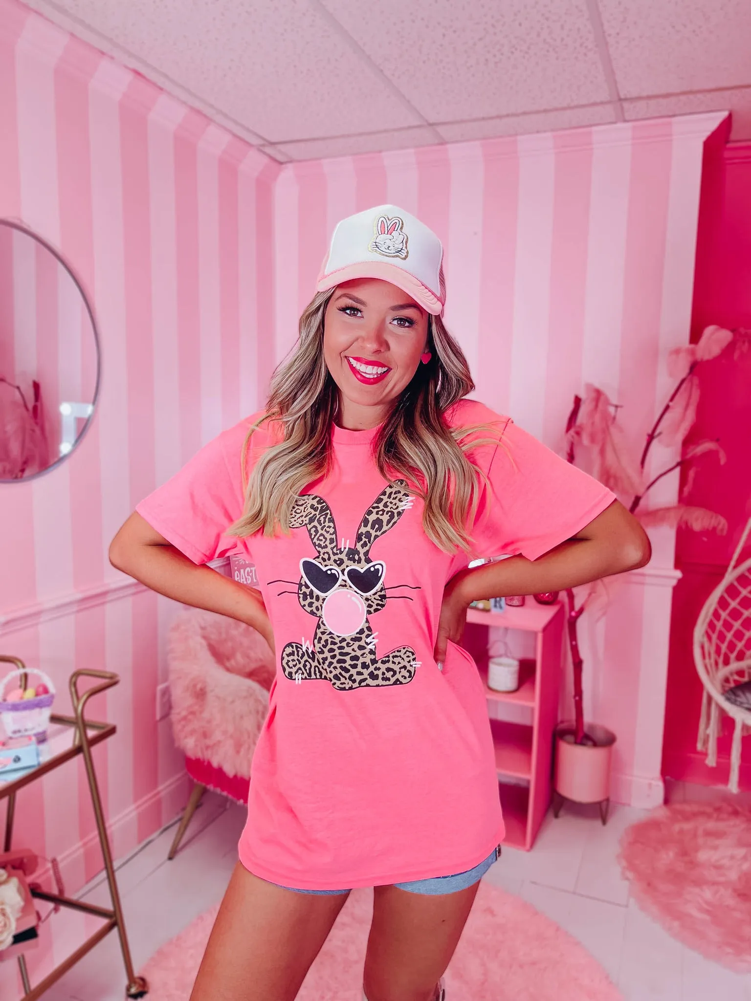 Heart Eyes Leopard Bunny - Pink