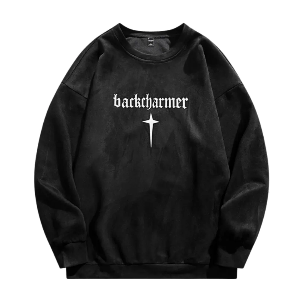 High Street Letter Cross Suede Sweatshirt