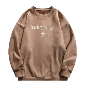 High Street Letter Cross Suede Sweatshirt