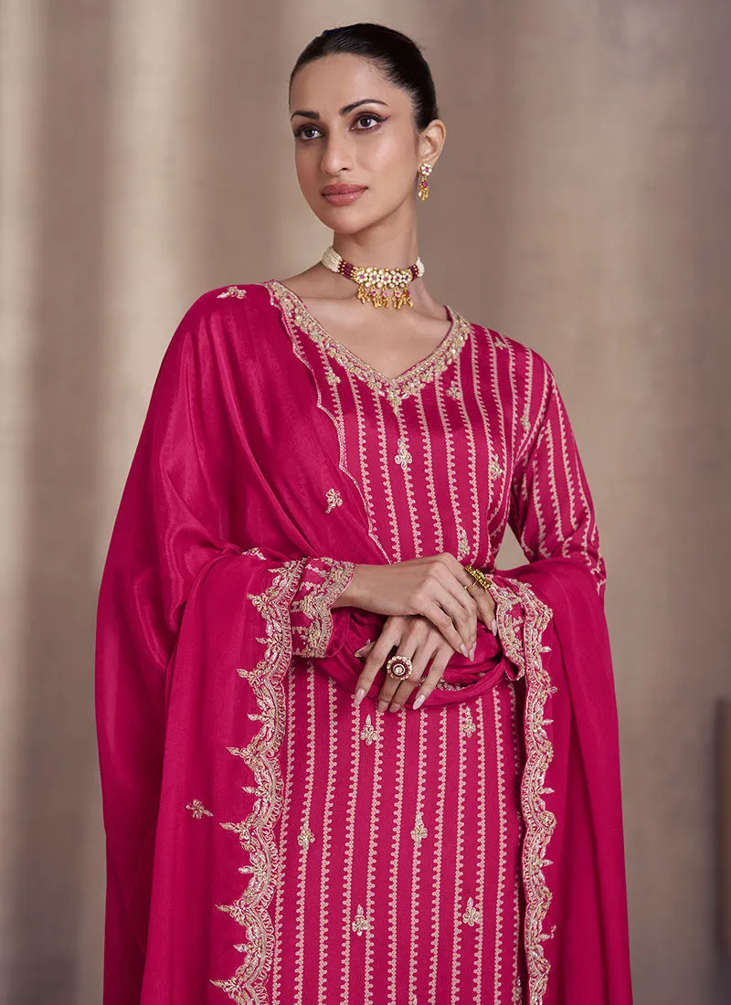 Hot Pink All Over Sequence Embroidery Designer Sharara Suit