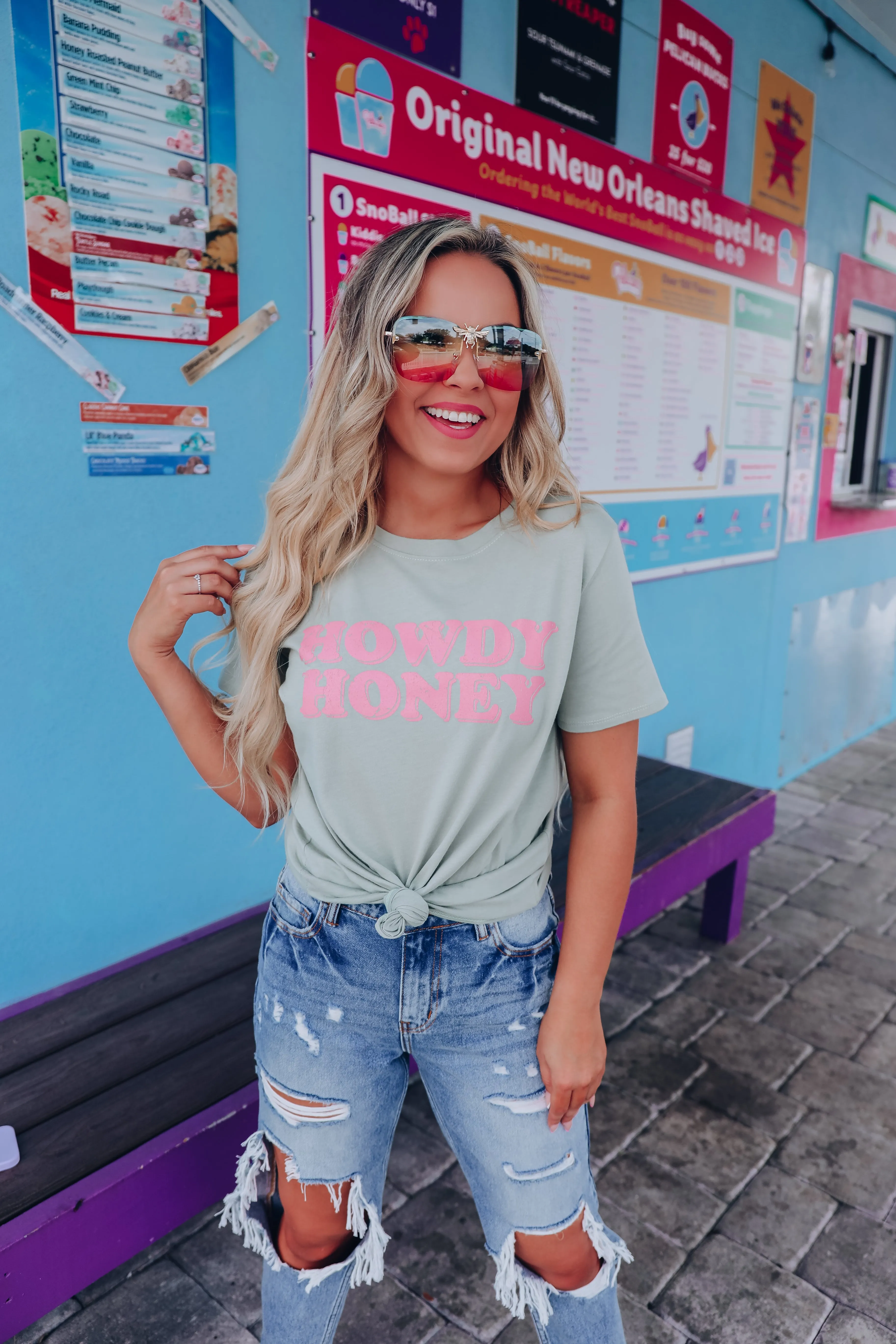Howdy Honey Graphic Tee - Sage