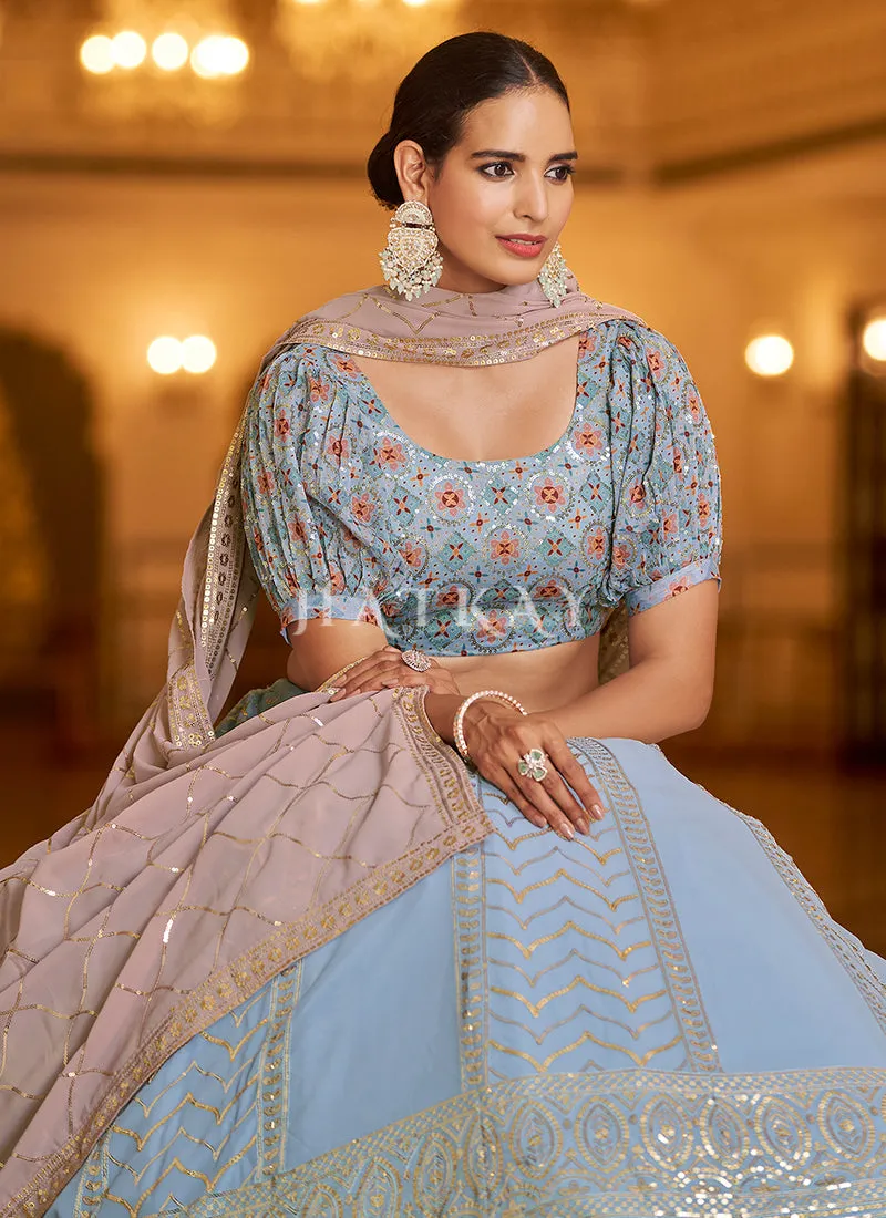 Ice Blue Sequence Embroidered Traditional Lehenga Choli