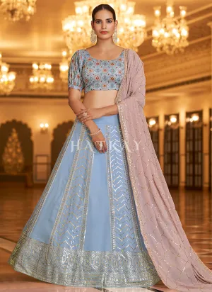 Ice Blue Sequence Embroidered Traditional Lehenga Choli