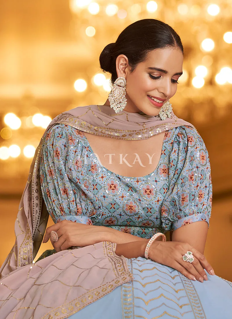 Ice Blue Sequence Embroidered Traditional Lehenga Choli