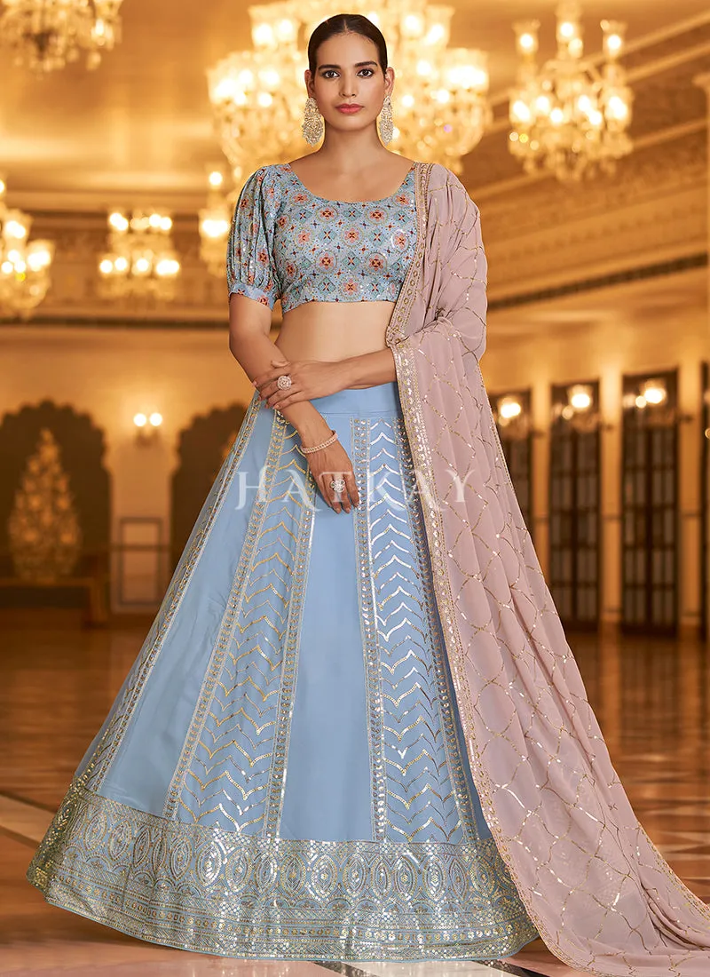 Ice Blue Sequence Embroidered Traditional Lehenga Choli