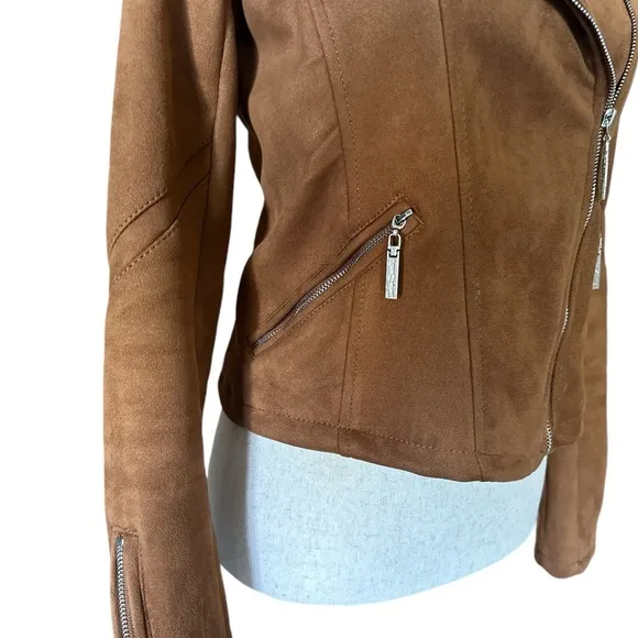 Indigo Saints Vegan Suede Leather Moto Jacket | Cognac Brown | Size L
