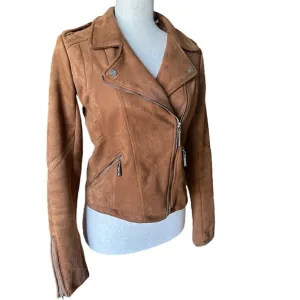 Indigo Saints Vegan Suede Leather Moto Jacket | Cognac Brown | Size L