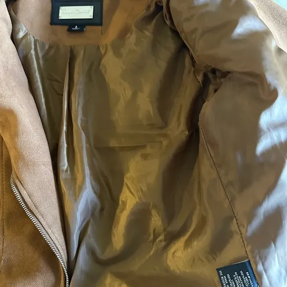 Indigo Saints Vegan Suede Leather Moto Jacket | Cognac Brown | Size L