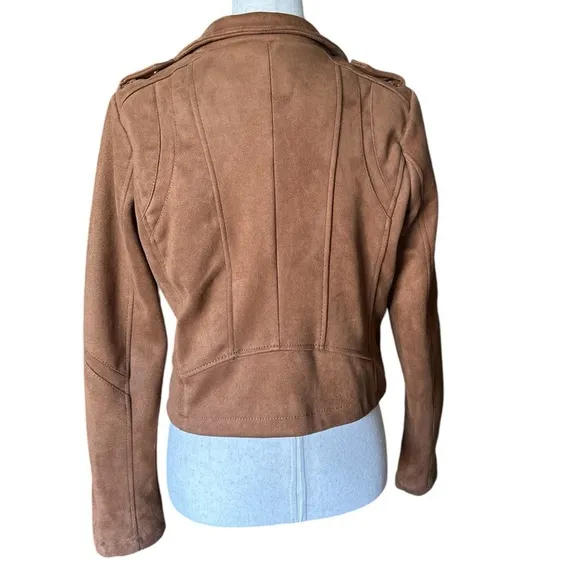 Indigo Saints Vegan Suede Leather Moto Jacket | Cognac Brown | Size L
