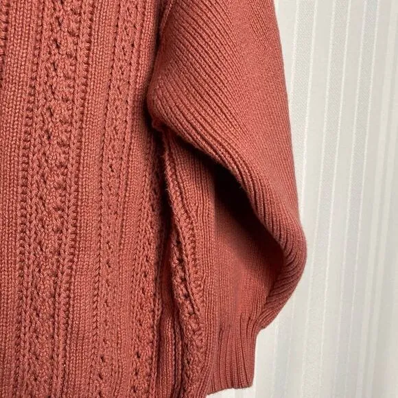 J. Crew Point Sur Boxy Pointelle Cable Knit Pullover Sweater Drop Shoulder Mauve