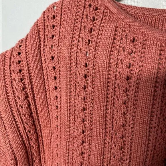 J. Crew Point Sur Boxy Pointelle Cable Knit Pullover Sweater Drop Shoulder Mauve