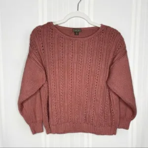 J. Crew Point Sur Boxy Pointelle Cable Knit Pullover Sweater Drop Shoulder Mauve