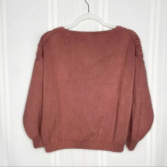 J. Crew Point Sur Boxy Pointelle Cable Knit Pullover Sweater Drop Shoulder Mauve