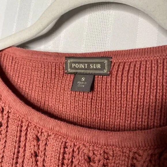 J. Crew Point Sur Boxy Pointelle Cable Knit Pullover Sweater Drop Shoulder Mauve