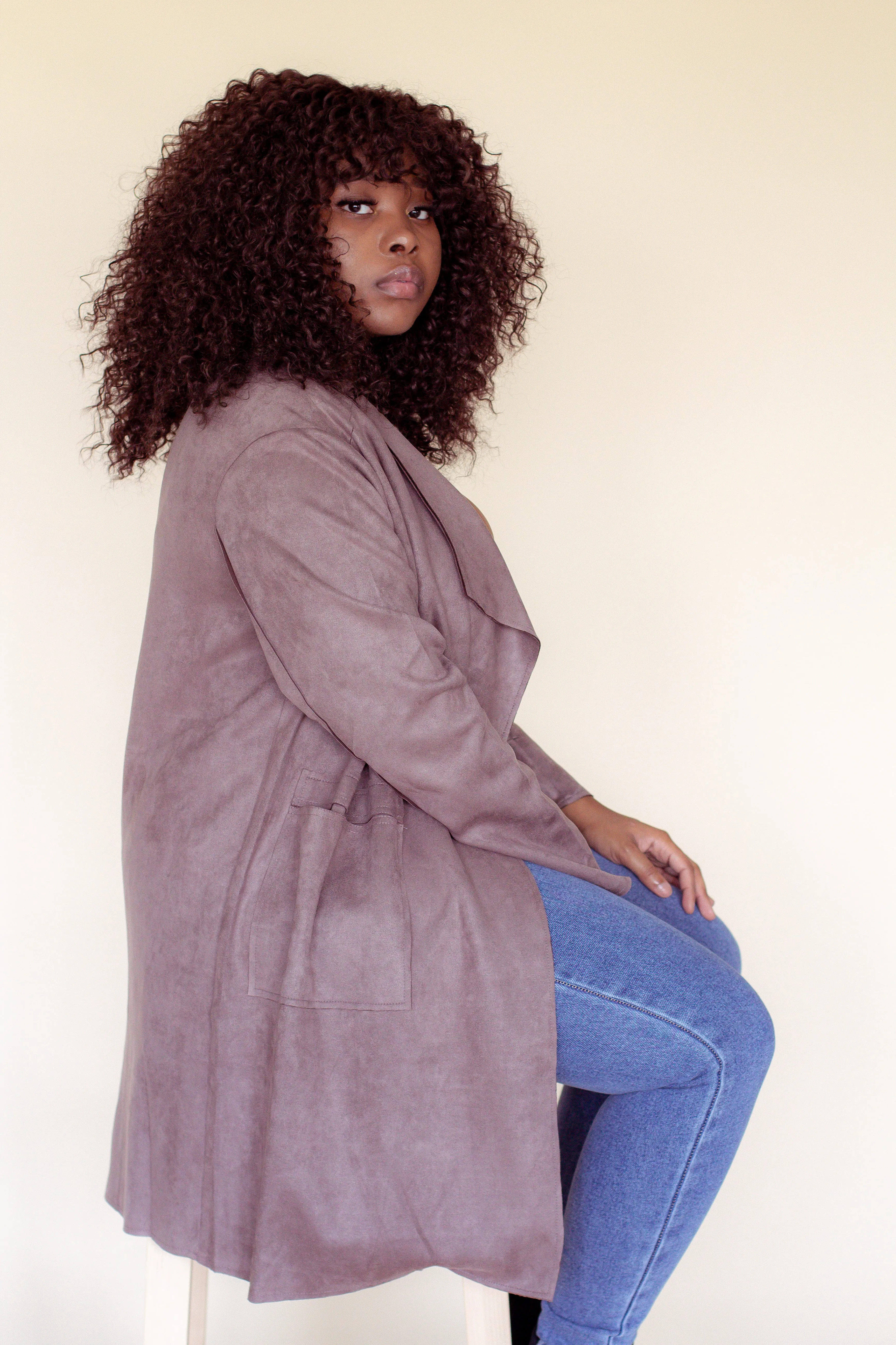 Kennedy Faux Suede Peacoat (Brown)