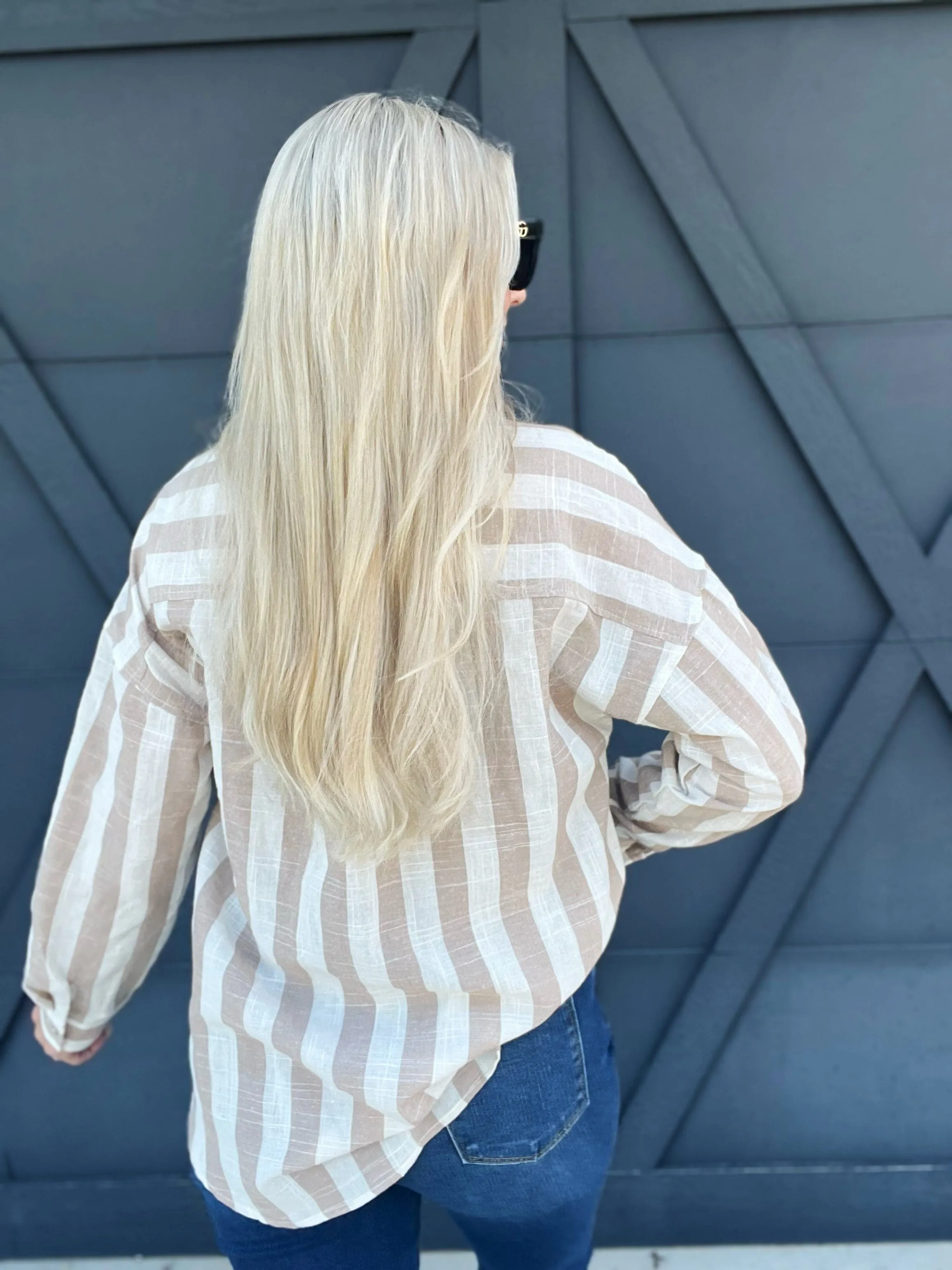 Kimberly Stripe Oversized Top In Taupe