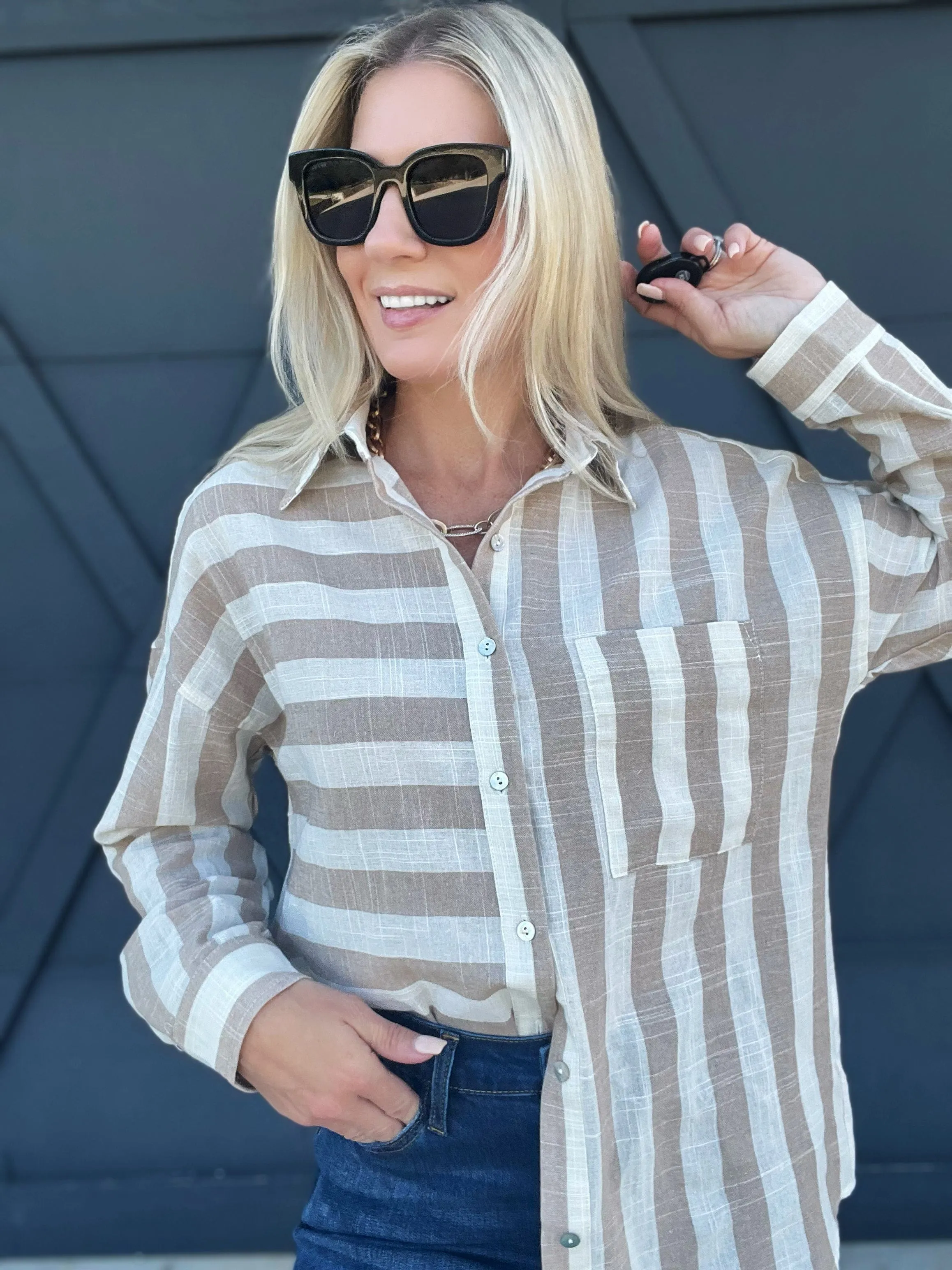 Kimberly Stripe Oversized Top In Taupe