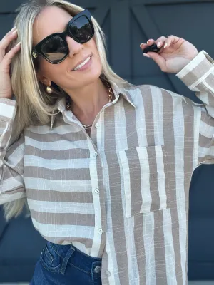 Kimberly Stripe Oversized Top In Taupe