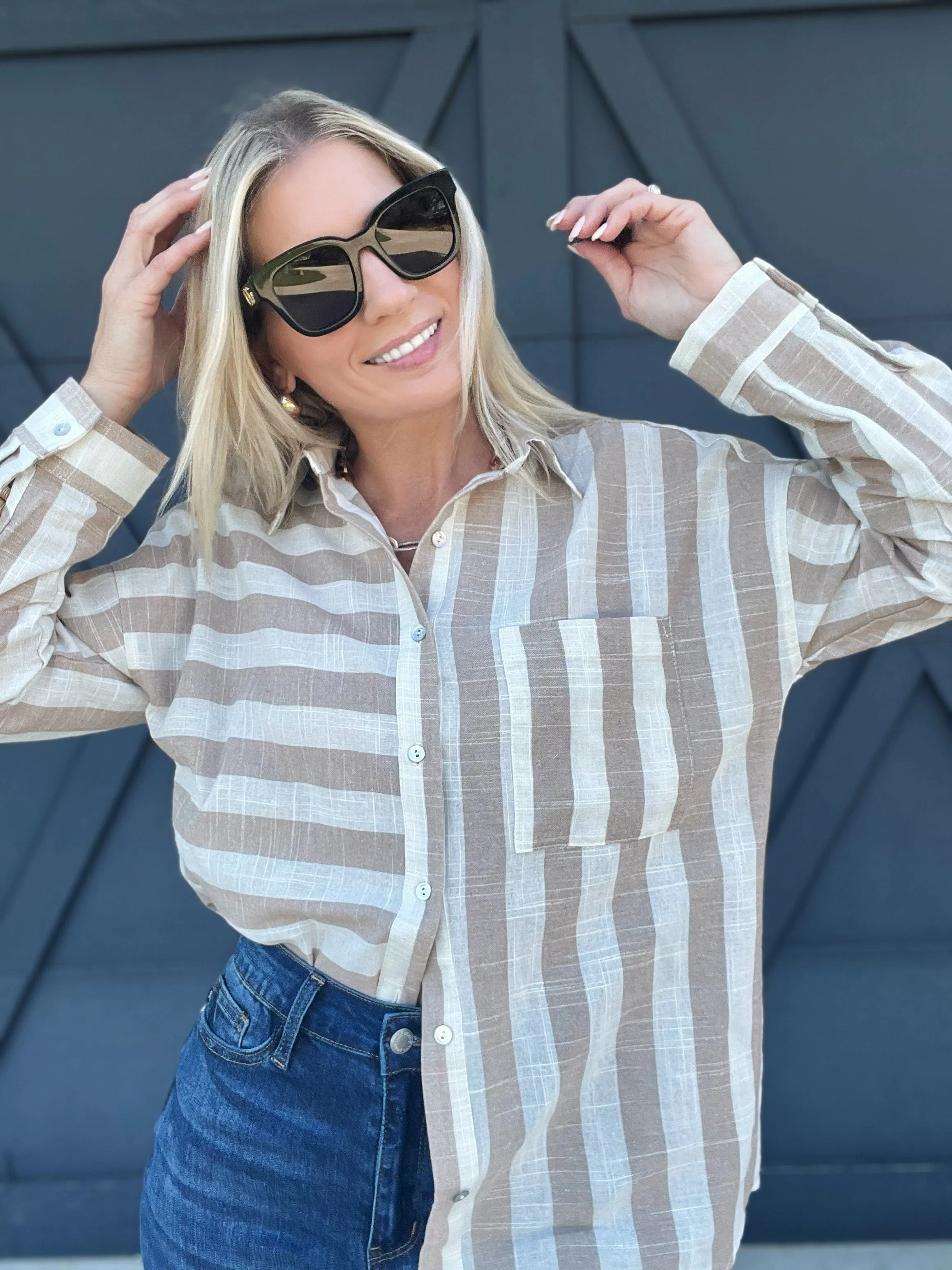 Kimberly Stripe Oversized Top In Taupe