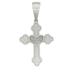 Lab-created Moissanite Sterling 2" Heart Cross Pendant Charm - M400069