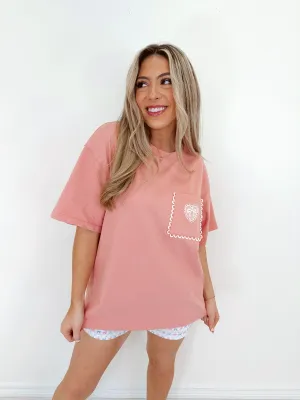 Lacey Heart Patch Pocket Tee - Light Mauve