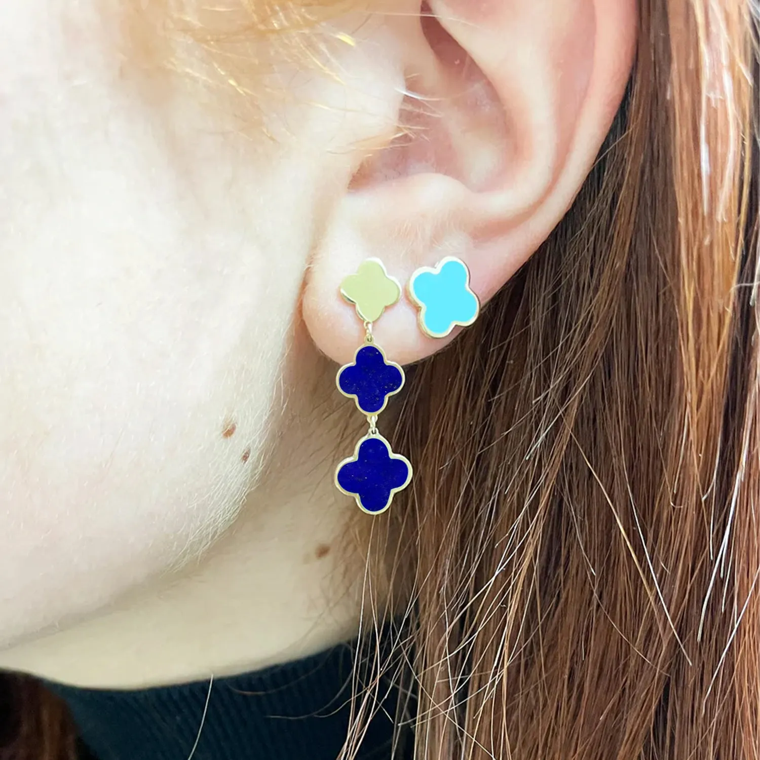 Lapis Graduating Clover Dangle Earrings