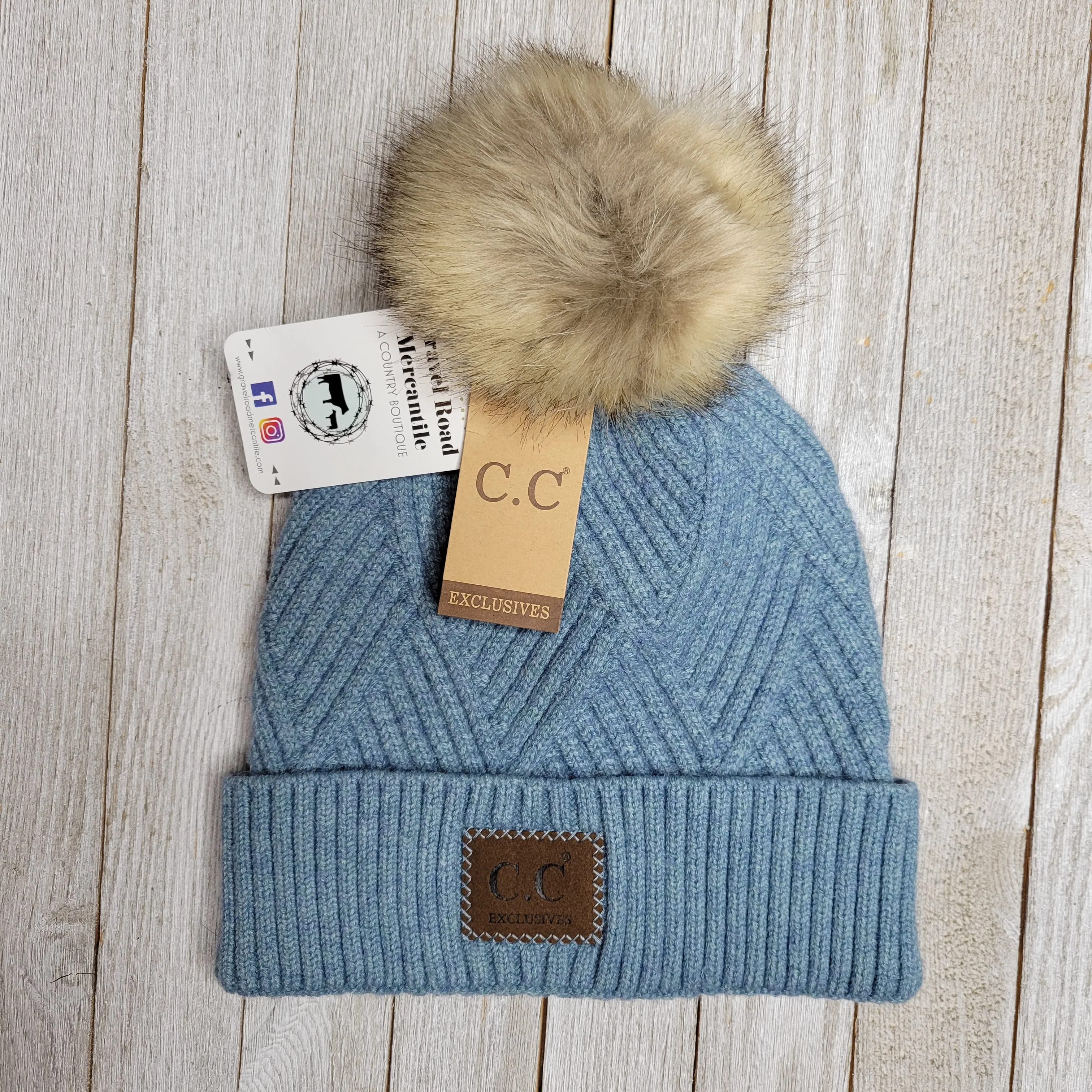 Large Patch Heathered Pom CC Beanie