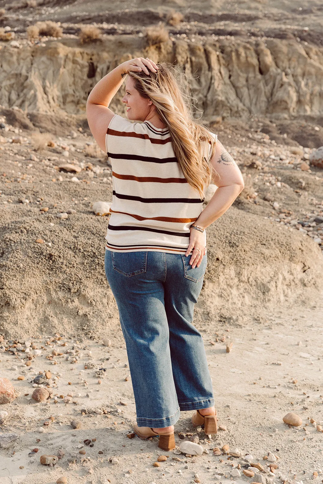 Lauren Short Sleeved Striped Knit Top Curvy