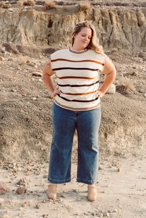 Lauren Short Sleeved Striped Knit Top Curvy