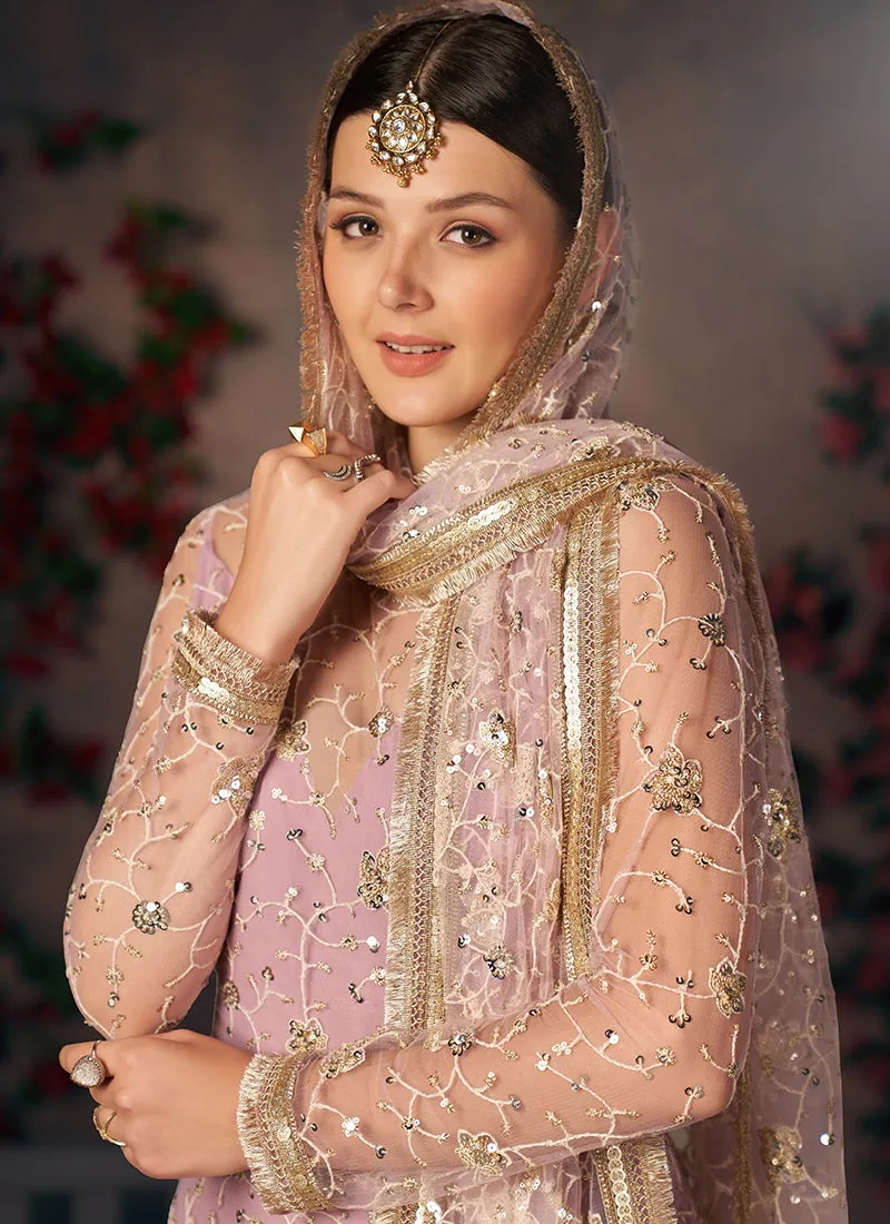 Lavender Sequence Embroidered Churidar Suit